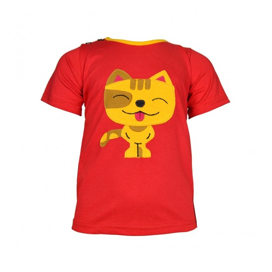 Camiseta Infantil de manga corta con aplique de Gato