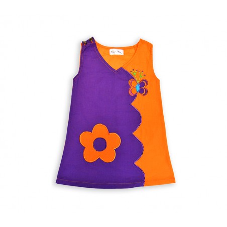 Vestido Hippie Flor-Mariposa Naranja