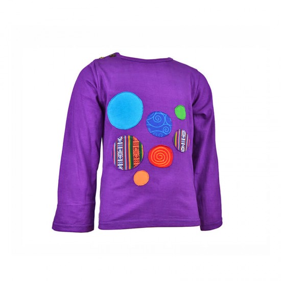 Camiseta morada de manga larga para niños de 6 meses a los 6 años, con apliques de burbujas con tela etnica