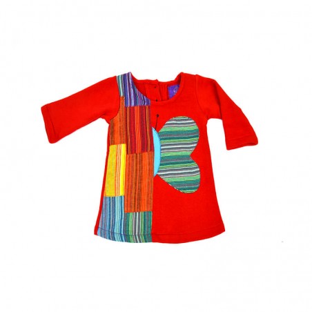 Vestido manga larga para niñas con diseño de mariposa y parches en tela etnica