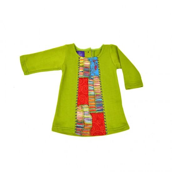 Vestido para niña Hippie vintage color verde con patchwork