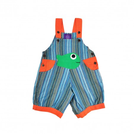 Peto corto para bebés estilo étnico chic, ropa infantil trend, exclusiva y diseñada en España. Hecho en algodón, color azul