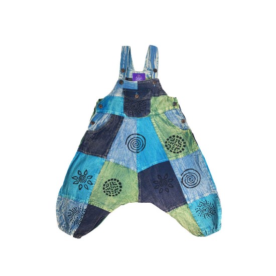 Peto largo hippie lavado en piedra color azul para bebés y niños, diseño propio, venta al público y al mayor.
