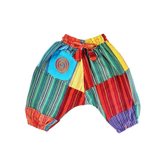 Pantalón de parches, patchwork  afgano o cagao para bebés y niños, tela de algodón étnica, pantalón de rayas Nepal