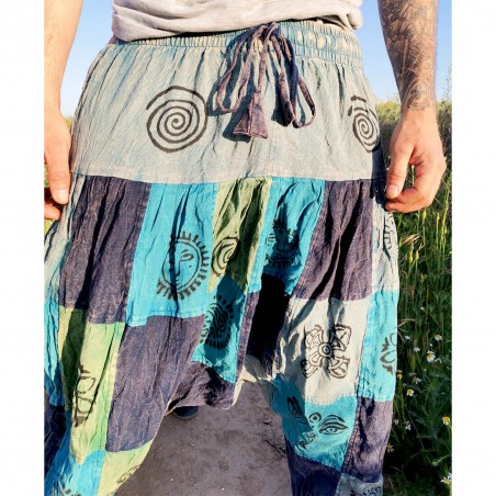 Pantalón hippie para adulto lavado en piedra color azul, ropa adulto étnico altermativa