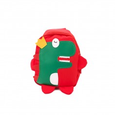 Mochila Bandolera de dinosaurio con corona, para guardería o juguetes de niños, bandolera de una asa color roja.