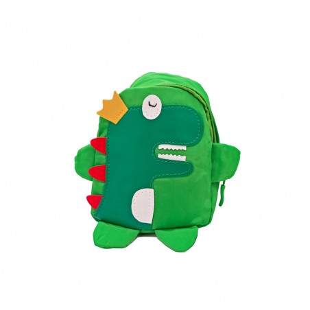 Mochila bandolera color verde con dinosaurio rey con corona de una sola asa para bebés y niños, regalo original infantil