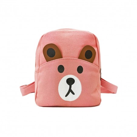 Mochila de oso curioso con orejas ideal para cole, guardería y paseos, para niños y niñas. Color rosa