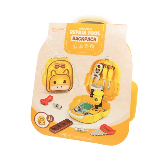 Mochila para niñas y niños con herramientas de reparación, juegos divertidos infantiles, mochila amarilla con diseño de jirafa.