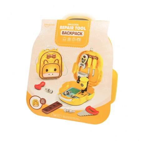 Mochila para niñas y niños con herramientas de reparación, juegos divertidos infantiles, mochila amarilla con diseño de jirafa.