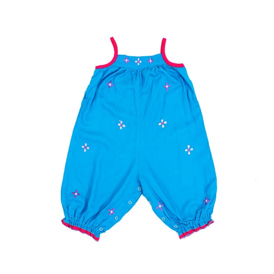 Mono corto con tirantes y flores bordadas para niñas, ropa de verano para bebés, color azul, ropa de algodón