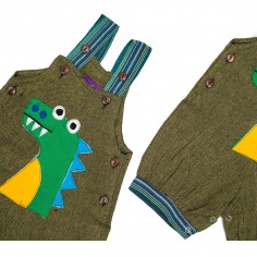 Peto, pelele, pantalon corto con diseño de dinosaurio sonriente, ropa para bebés, moda infantil, peto color verde 2