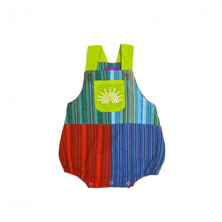 peto o ranita en tela de algodón nepali de rayas, moda étnica para bebes y niños, ranita para bebés con bordado