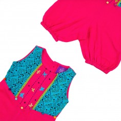 Peto corto estilo mi bella genio para niñas, mono con bordado a mano, ropa étnica handmade, moda infantil, peto rosa para niñas 2