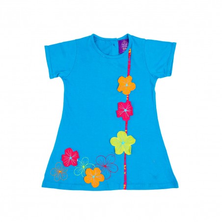 vestido color azul hecho de algodón para niñas con diseño de flores colgantes
