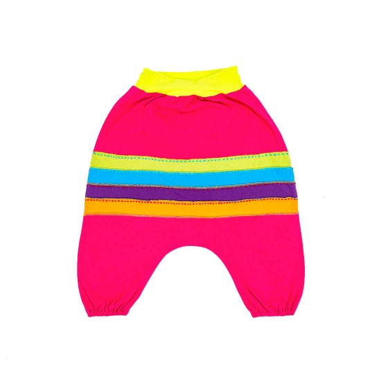 pantalon largo para bebes estilo hippie y etnico, rayas coloridas, en algodon suave, con cinturilla gruesa