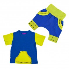 conjunto para bebés, pantalon y camiseta tipo sudadera con detalles bordados a mano estilo hippie y etnico
