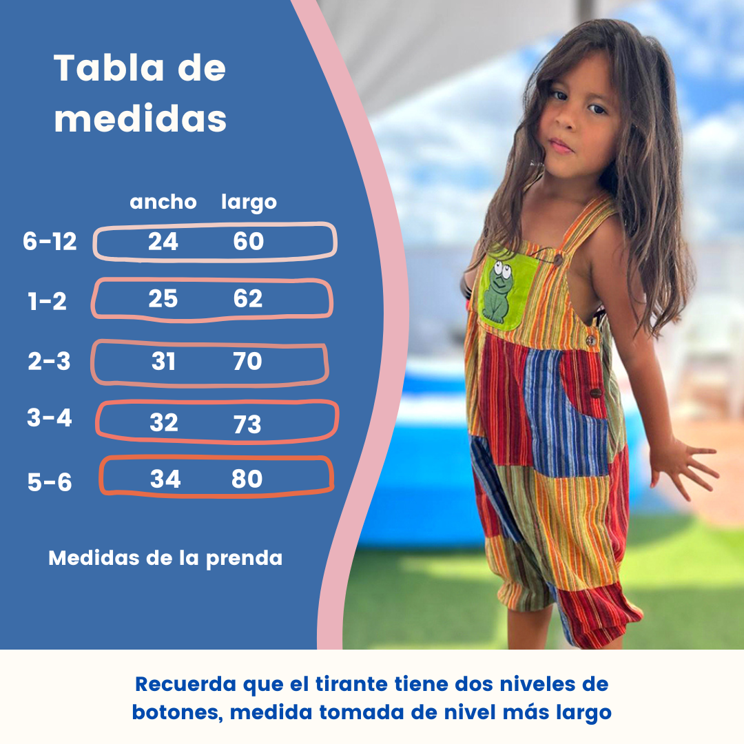 peto largo para bebés y niños, moda étnica colorida pachamama kids, ropa infantil hippie cool